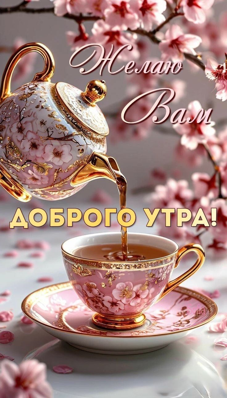 Открытка «Пожелание»: Доброе утро: красивое пожелание с чашкой чая. Тэги: утро, подруга, женщина, красивая, позитив…
