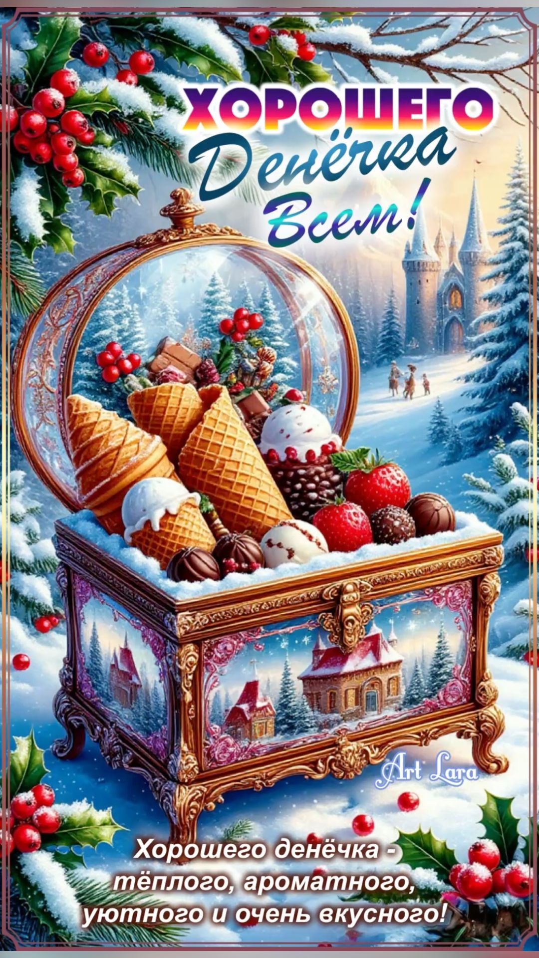 Открытка «Пожелание»: Хорошего денёчка! Зимние вкусные пожелания. Тэги: красивая, позитив, хорошее настроение, радость…