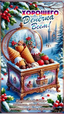 Открытка «Пожелание»: Хорошего денёчка! Зимние вкусные пожелания. Тэги: красивая, позитив, хорошее настроение, радость…