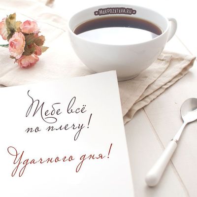Открытка «Пожелание»: Удачного дня! Тебе все по плечу!. Тэги: утро, красивая, кофе, позитив, хорошее настроение…