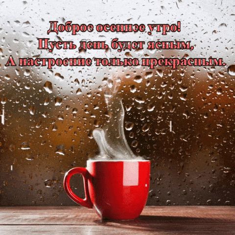 Открытка «Пожелание»: Доброе осеннее утро! Прекрасное настроение на весь день. Тэги: утро, красивая, кофе, чай, осень…