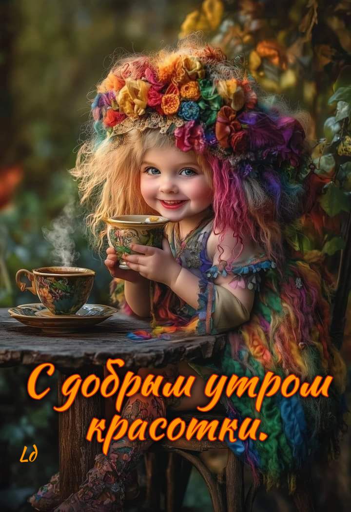 Открытка «Пожелание»: С добрым утром, красотки! Чудесное настроение. Тэги: улыбка, утро, красивая, кофе, позитив…