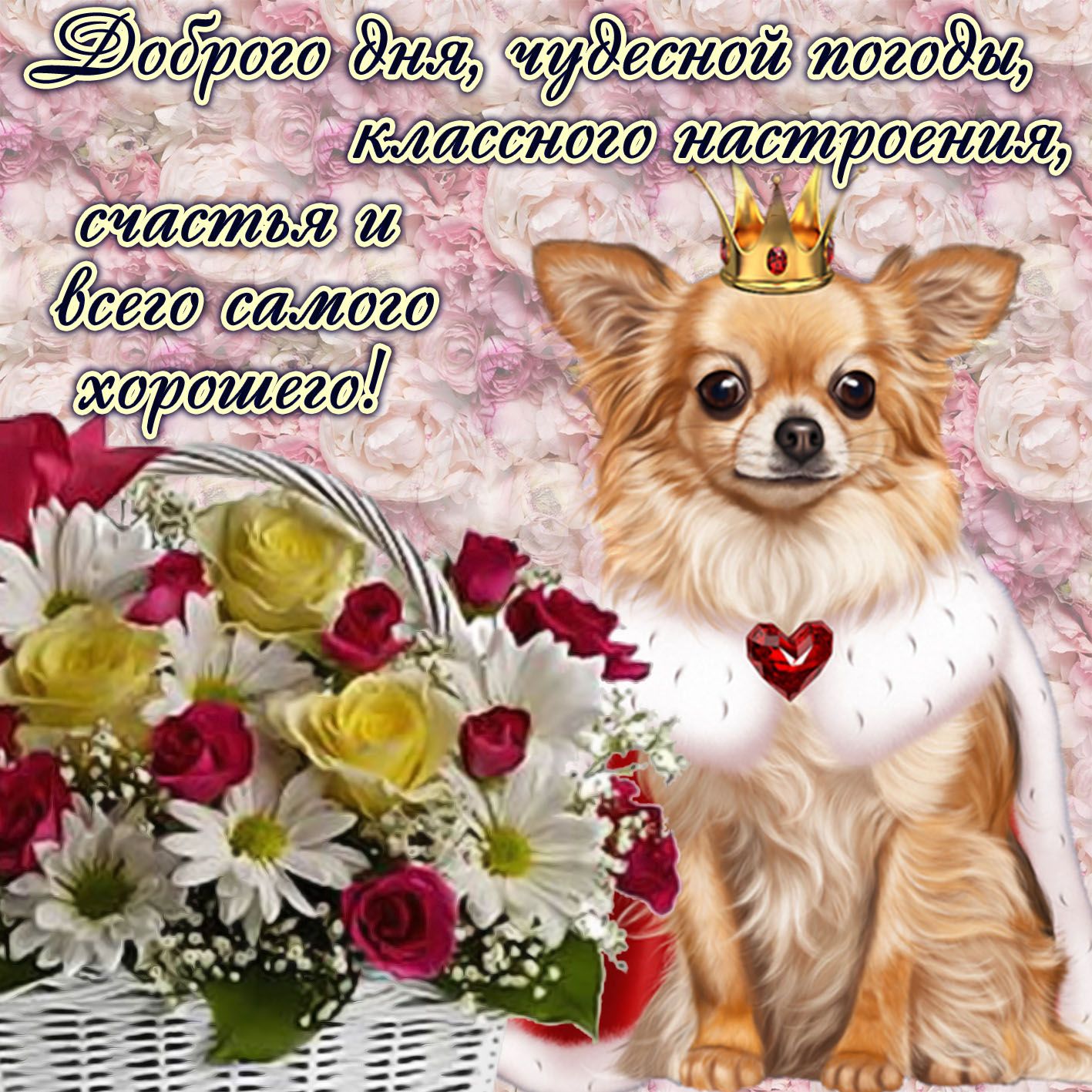 Открытка «Животное»: Чудесного дня и классного настроения!. Тэги: пожелание, позитив, радость, добрый день, цветок…