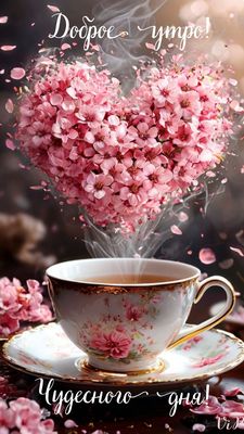 Открытка «Пожелание»: Доброе утро! Чудесного дня и сердце цветов. Тэги: улыбка, утро, красивая, кофе, позитив, хороше…