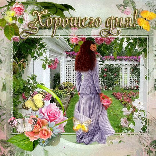 Открытка «Пожелание»: Хорошего дня! Красивая открытка с цветами и бабочками. Тэги: хорошего дня, женщина, красивая…