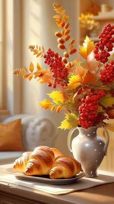 Открытка «Утро»: Осеннее утро: уют и прекрасное настроение. Тэги: красивая, хорошее настроение, уют, осень, свет…