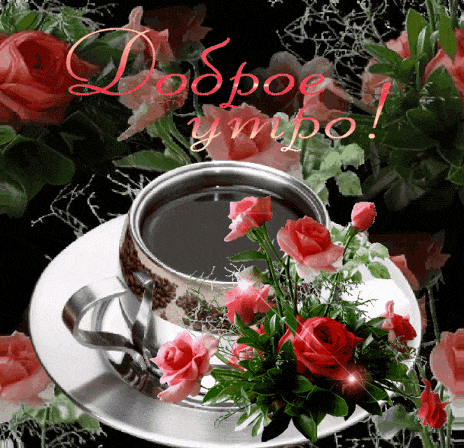 Открытка «Пожелание»: Доброе утро! Красивая открытка с кофе и розами. Тэги: утро, красивая, кофе, позитив, хорошее на…