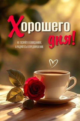 Открытка «Пожелание»: Хорошего дня! Теплое пожелание с кофе и розой. Тэги: утро, друг, подруга, кофе, позитив, хороше…