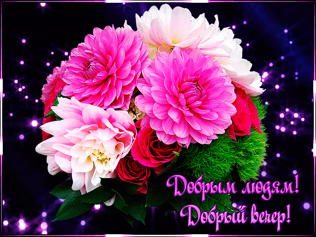 Открытка «Пожелание»: Добрый вечер! Красивая открытка с букетом цветов. Тэги: красивая, радость, цветок, настроение…