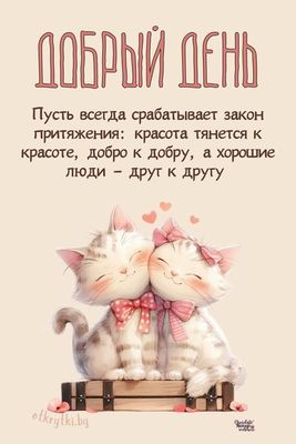 Открытка «Кот»: Добрый день: доброе пожелание и милые котики. Тэги: пожелание, улыбка, друг, подруга, красивая…