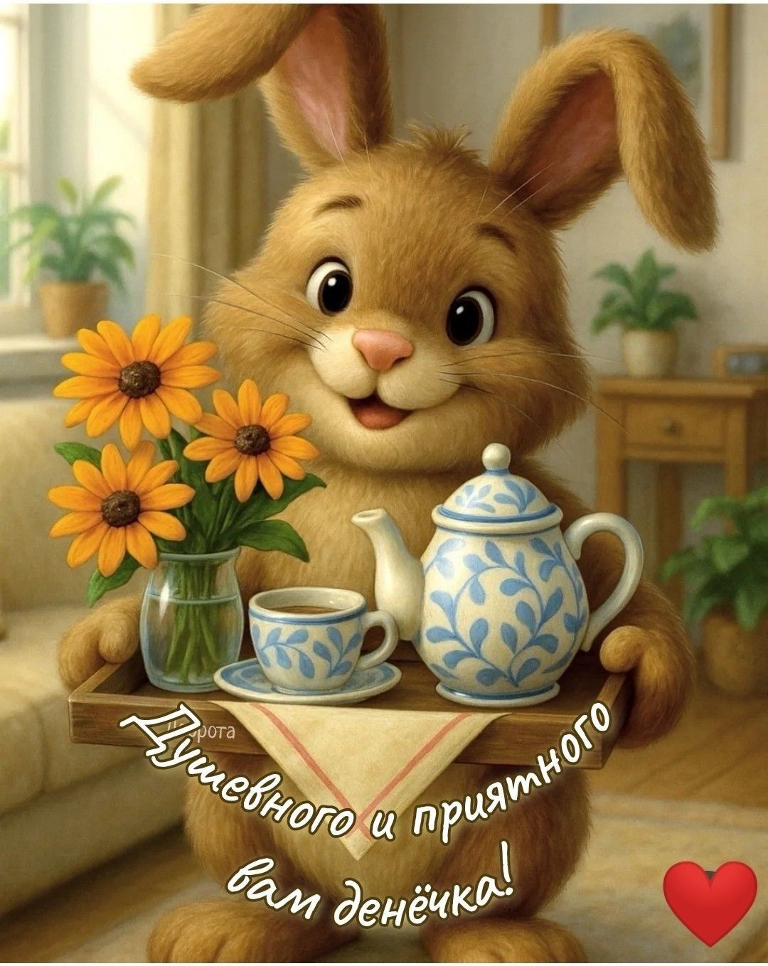 Открытка «Животное»: Душевного и приятного денёчка! Хорошее настроение. Тэги: пожелание, улыбка, красивая, позитив…