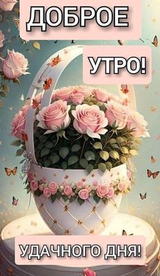 Открытка «Пожелание»: Доброе утро! Удачного дня с красивыми розами. Тэги: утро, красивая, позитив, цветок, настроение…