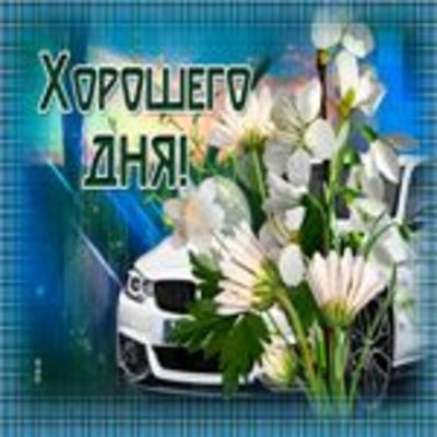 Открытка «Пожелание»: Хорошего дня! Пожелание с цветами и авто. Тэги: хорошего дня, улыбка, друг, подруга, красивая…