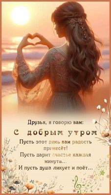 Открытка «Пожелание»: С добрым утром! Красивое пожелание счастья и радости. Тэги: утро, друг, женщина, красивая…