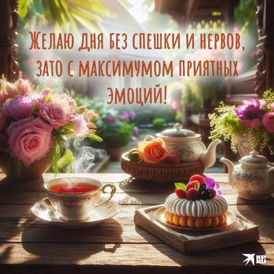 Открытка «Утро»: Пожелание: день без спешки и приятных эмоций!. Тэги: друг, подруга, красивая, позитив, хорошее настр…