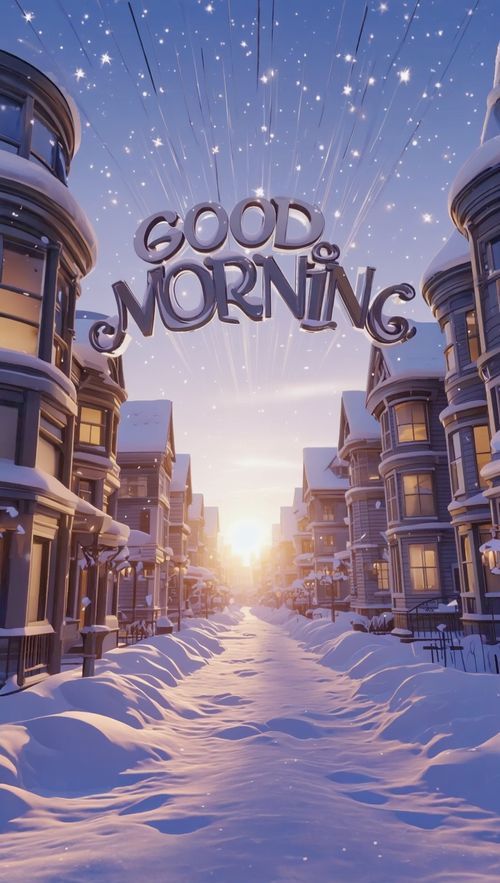 Открытка «Пожелание»: Доброе утро! Зимний рассвет и прекрасное настроение. Тэги: утро, позитив, зима, солнце, снег…