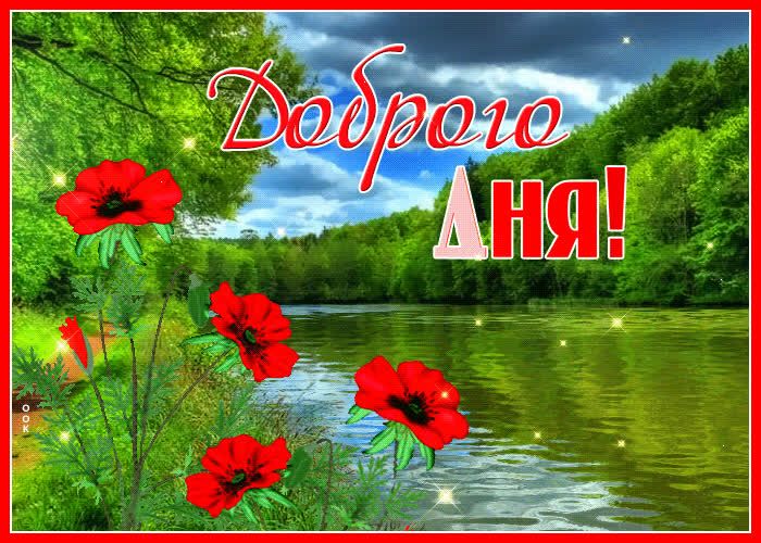 Открытка «Пожелание»: Доброго дня! Красивый пейзаж с маками. Тэги: красивая, хорошее настроение, цветок, настроение…