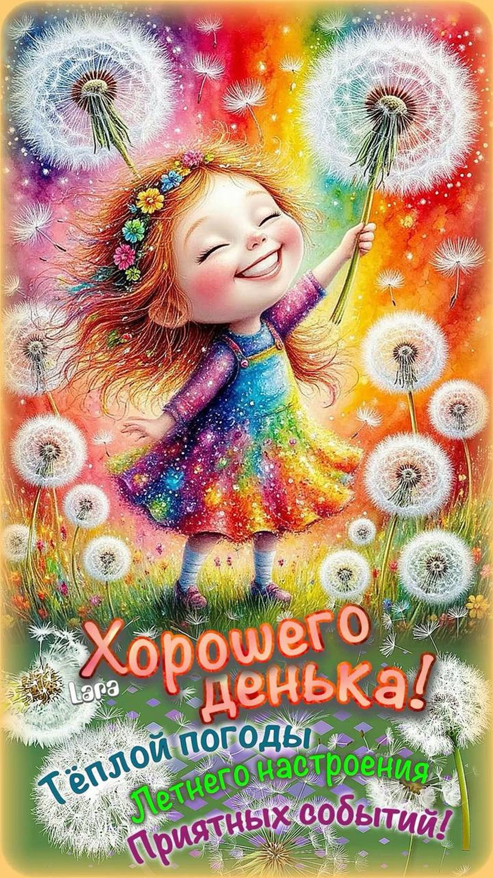 Открытка «Пожелание»: Хорошего дня! Открытка с девочкой и летним настроением. Тэги: улыбка, красивая, позитив, радость…