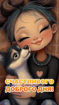 Открытка «Животное»: Счастливого Доброго Дня! Милая открытка с улыбкой. Тэги: пожелание, улыбка, красивая, позитив…