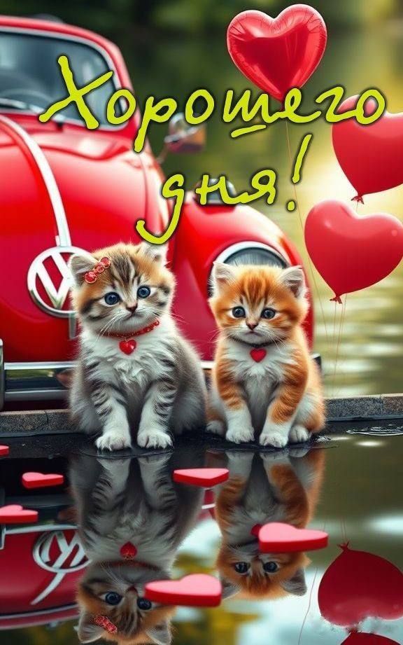 Открытка «Хорошего дня»: Хорошего дня! Милые котята и любовь. Тэги: Добрый день, Добрый день и добрые пожелания…
