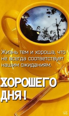 Открытка «Хорошего дня»: Хорошего дня! Мудрое пожелание о жизни с кофе. Тэги: пожелание, кофе, чашка, настроение…