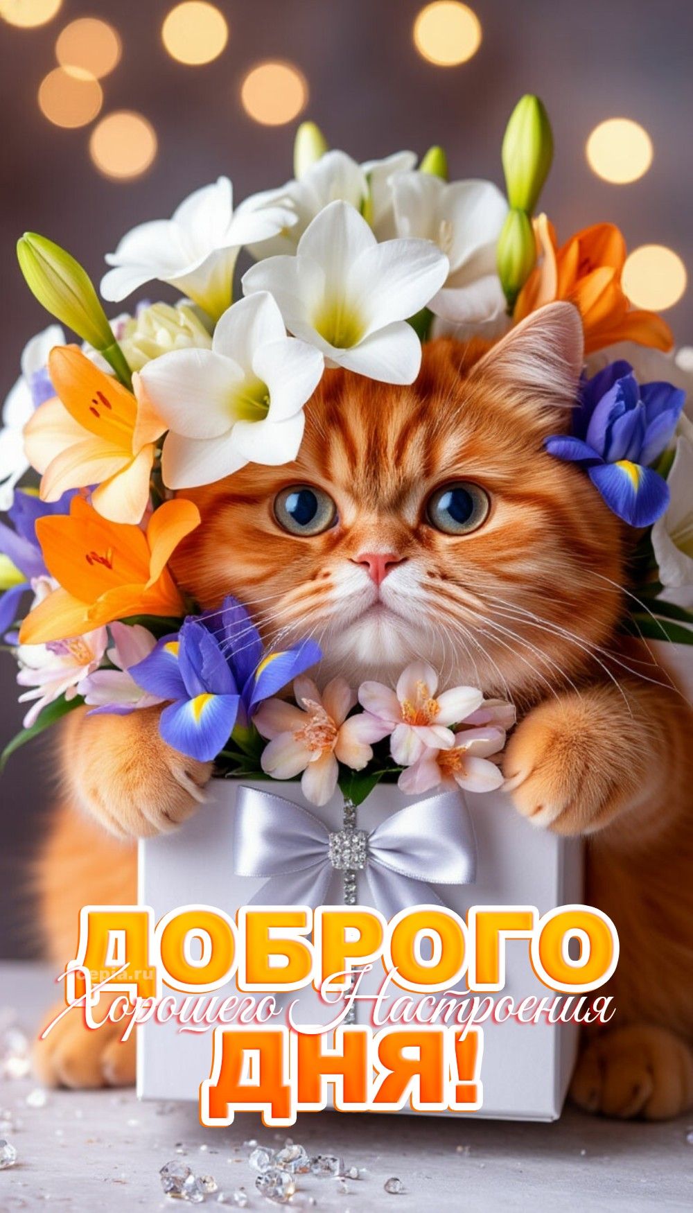 Открытка «Хорошего дня»: Доброго дня и хорошего настроения с милым котом. Тэги: Добрый день, Добрый день и добрые пож…