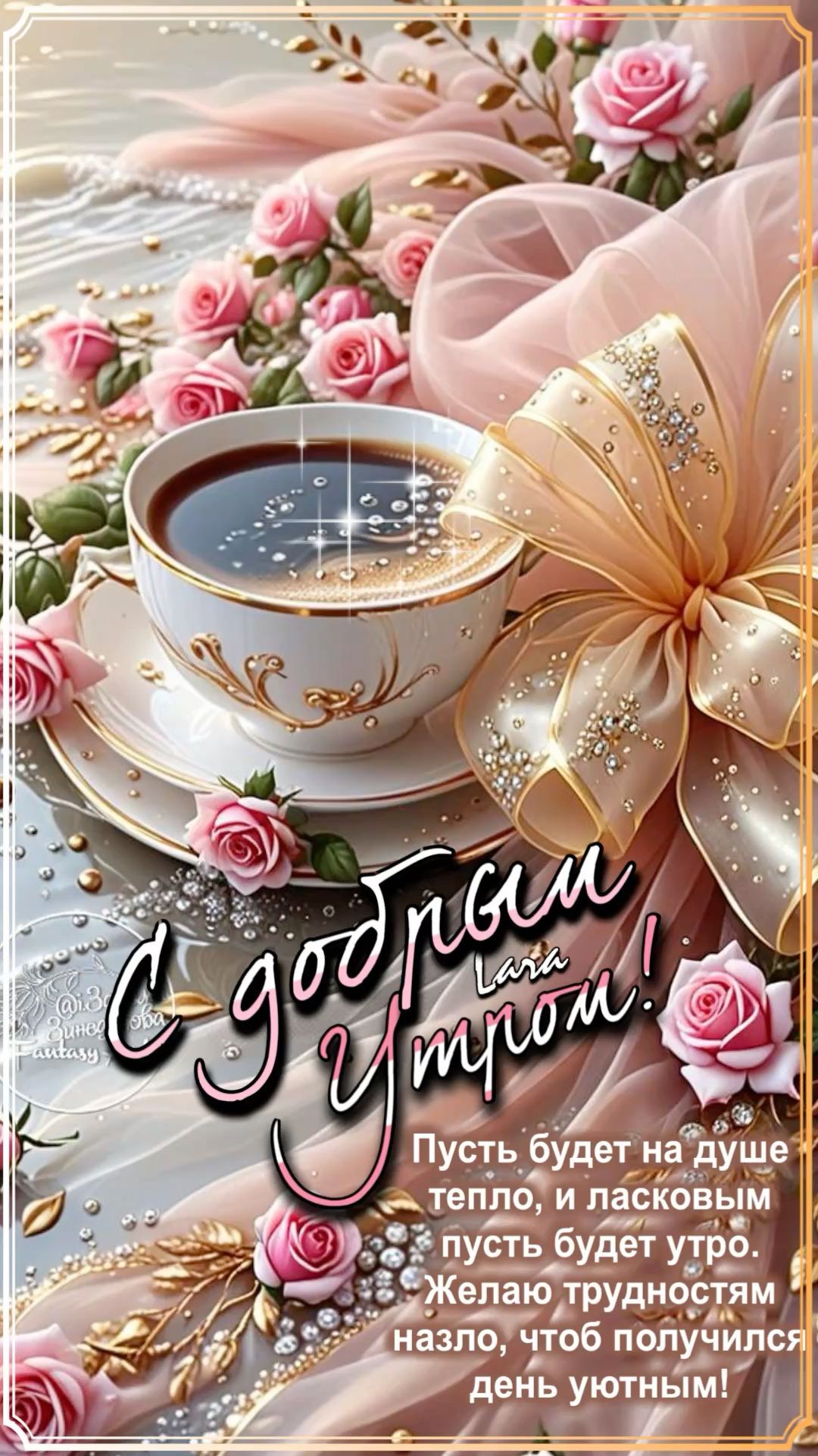 Открытка «С добрым утром»: С добрым утром! Нежное пожелание с розами. Тэги: Добрый день, С добрым утром и хорошего дн…
