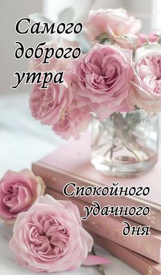 Открытка «Пожелание»: Доброго утра и удачного дня! Нежные розы для настроения. Тэги: улыбка, утро, красивая, позитив…