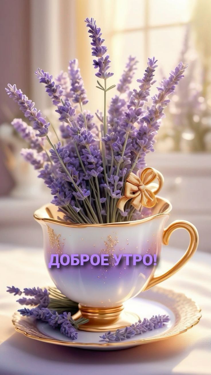 Открытка «С добрым утром»: Доброе утро с нежной лавандой!. Тэги: С добрым утром, женщине, С добрым утром и прекрасног…