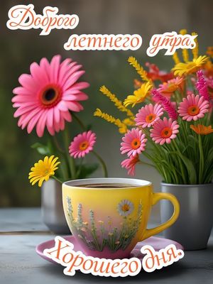 Открытка «Пожелание»: Яркое летнее утро и хороший день!. Тэги: улыбка, утро, красивая, кофе, позитив, хорошее настрое…