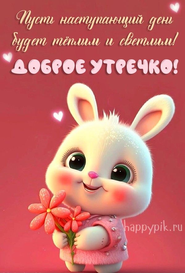 Открытка «С добрым утром»: Доброе утречко! Пожелание с милым кроликом. Тэги: С добрым, милым утром, С добрым утром с…