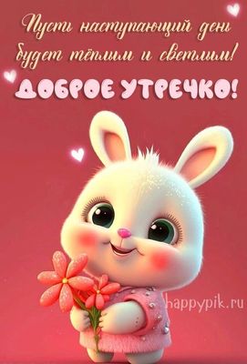 Открытка «С добрым утром»: Доброе утречко! Пожелание с милым кроликом. Тэги: С добрым, милым утром, С добрым утром с…