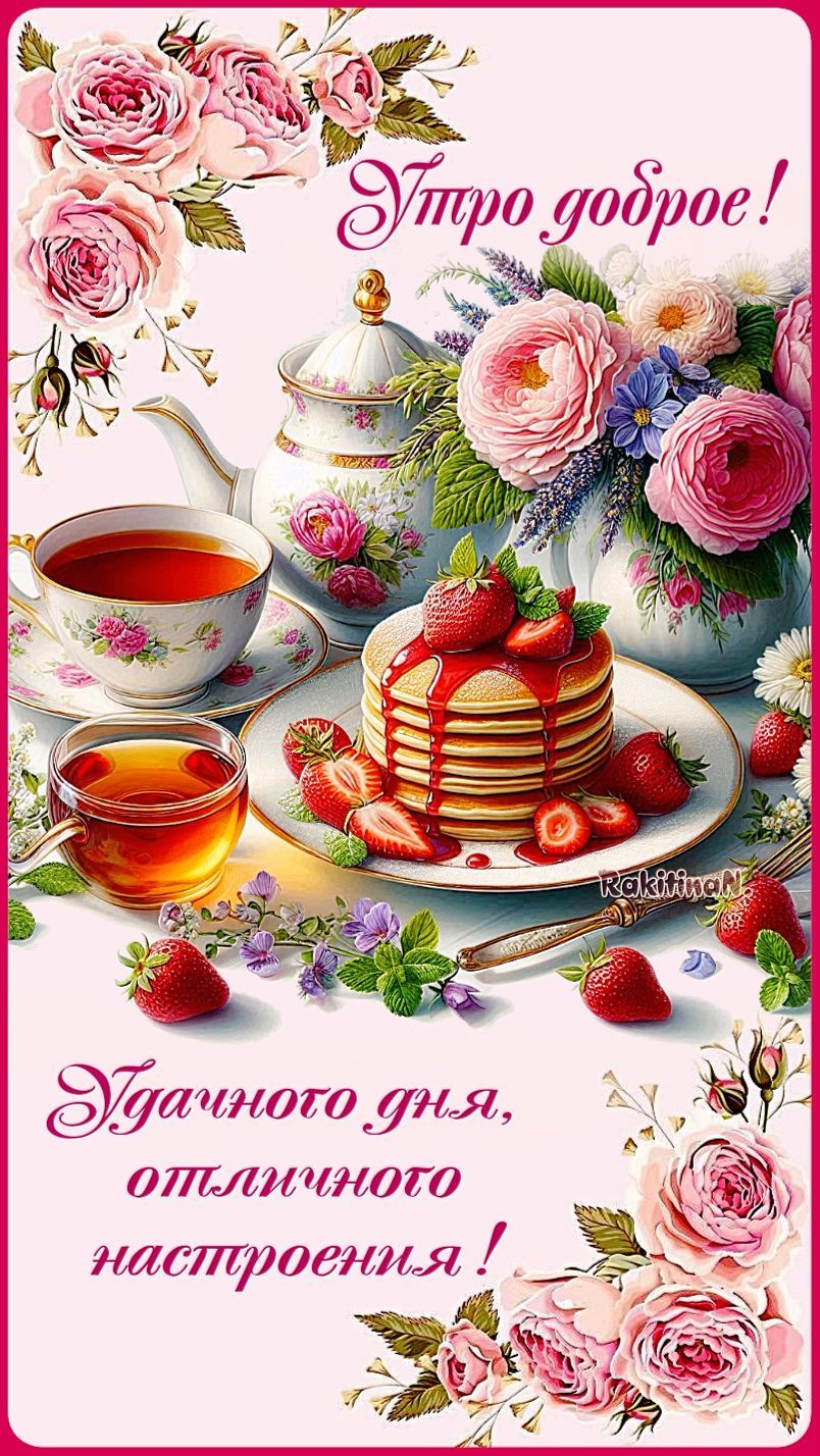 Открытка «Пожелание»: Доброе утро! Удачного дня и отличного настроения!. Тэги: улыбка, утро, красивая, позитив…