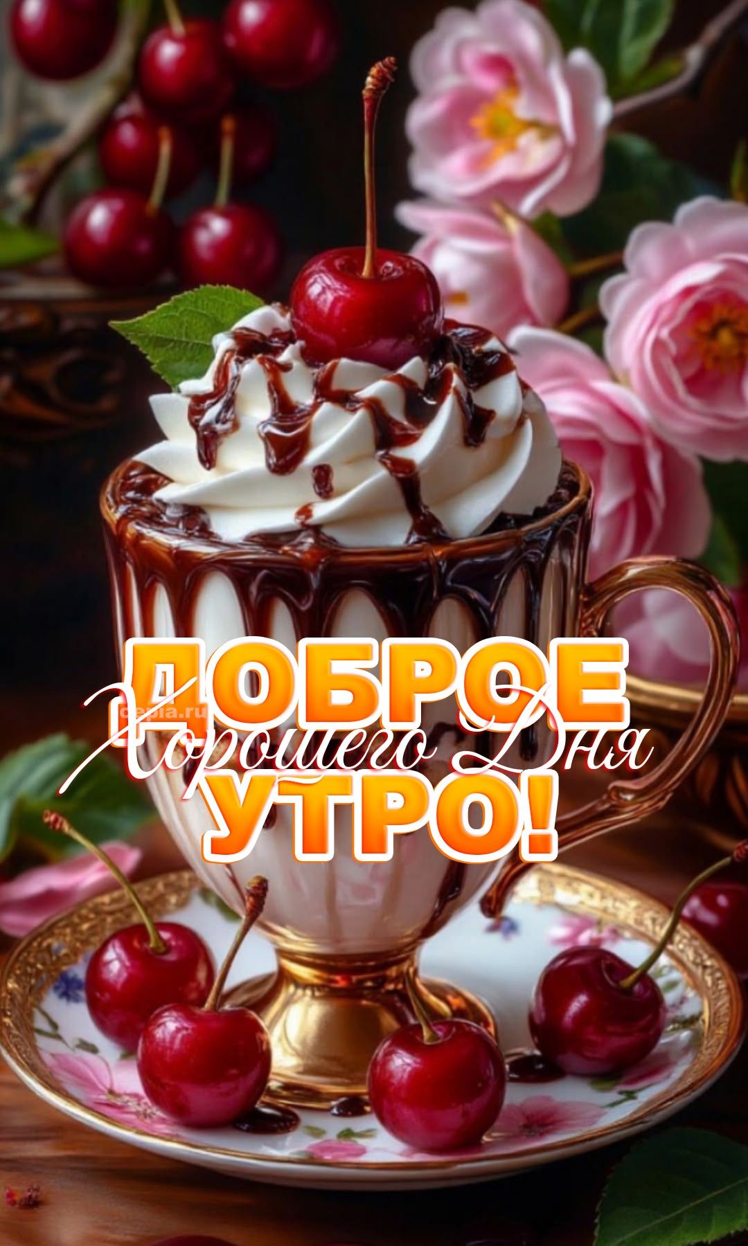 Открытка «Пожелание»: Доброе утро и хорошего дня! Прекрасное пожелание.. Тэги: улыбка, утро, красивая, кофе, позитив…