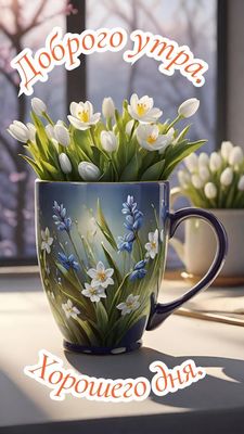 Открытка «С добрым утром»: Доброго утра и Хорошего дня: нежные цветы. Тэги: Хорошего дня, С добрым весенним утром…