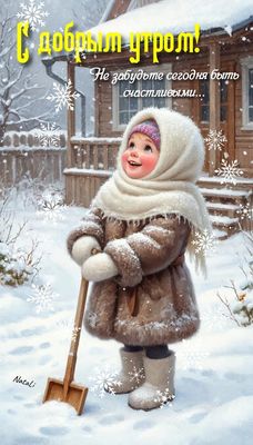 Открытка «Пожелание»: С добрым утром! Зимнее пожелание счастья от ребенка. Тэги: улыбка, шапка, красивая, позитив…