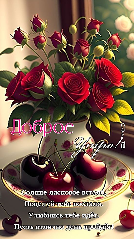 Открытка «С добрым утром»: Доброе утро! Красивые розы и отличное пожелание. Тэги: С добрым утром, женщине, С добрым у…