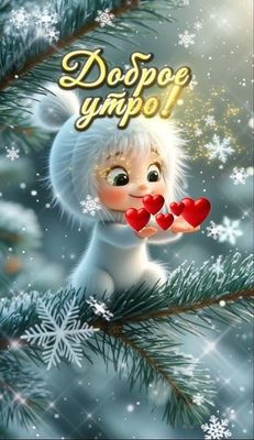 Открытка «Пожелание»: Доброе утро! Зимний привет от милого существа с любовью. Тэги: утро, красивая, хорошее настроен…