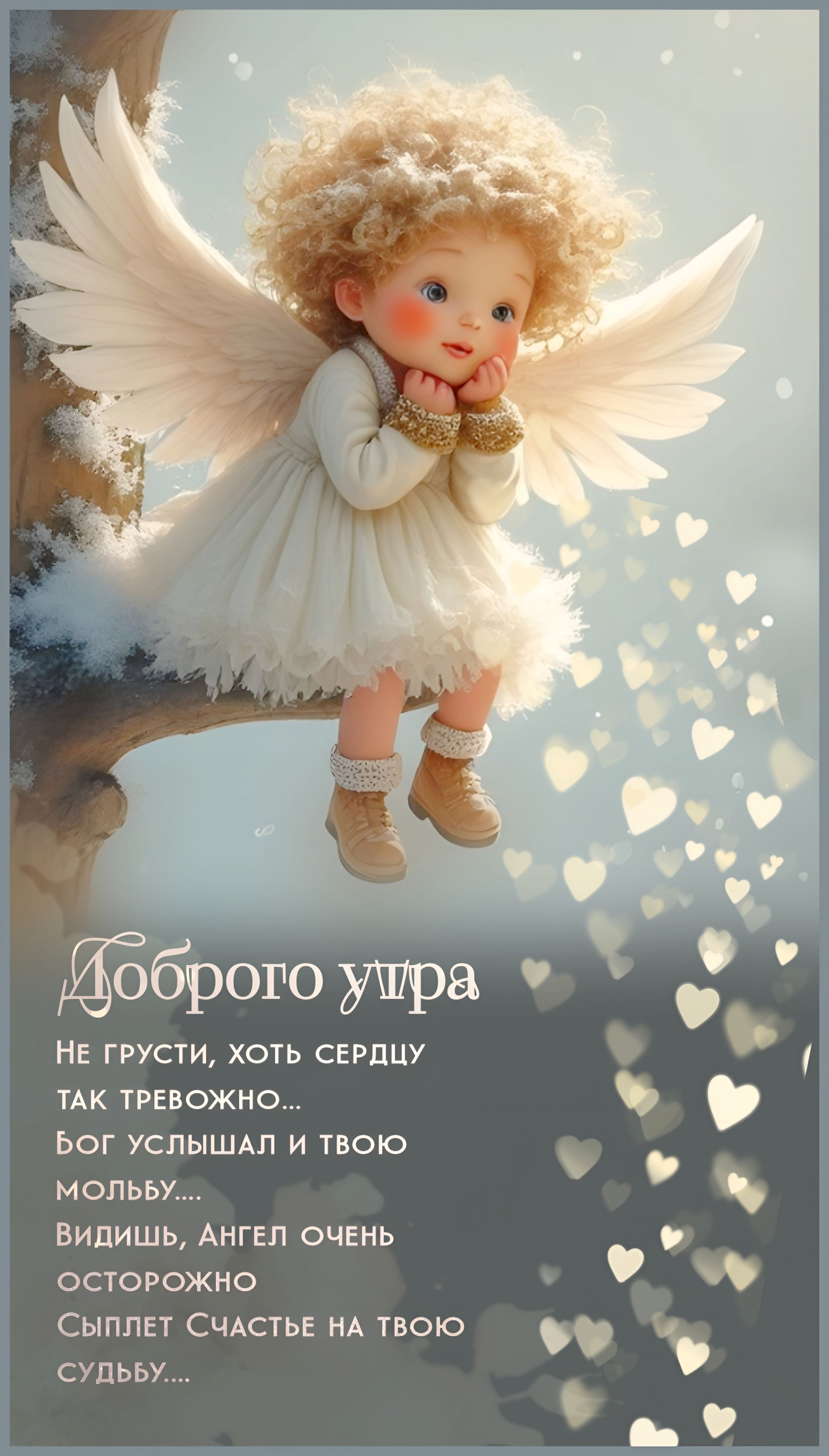Открытка «С добрым утром»: Доброе утро: Ангел сыплет счастье на твою судьбу. Тэги: С добрым зимним утром, С добрым ут…