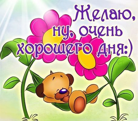 Открытка «Пожелание»: Желаю хорошего дня! Милое пожелание с мишкой. Тэги: улыбка, друг, красивая, позитив, радость…