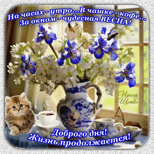 Открытка «С добрым утром»: Доброго дня! Жизнь продолжается в чудесную весну. Тэги: Добрый день, С добрым весенним утр…