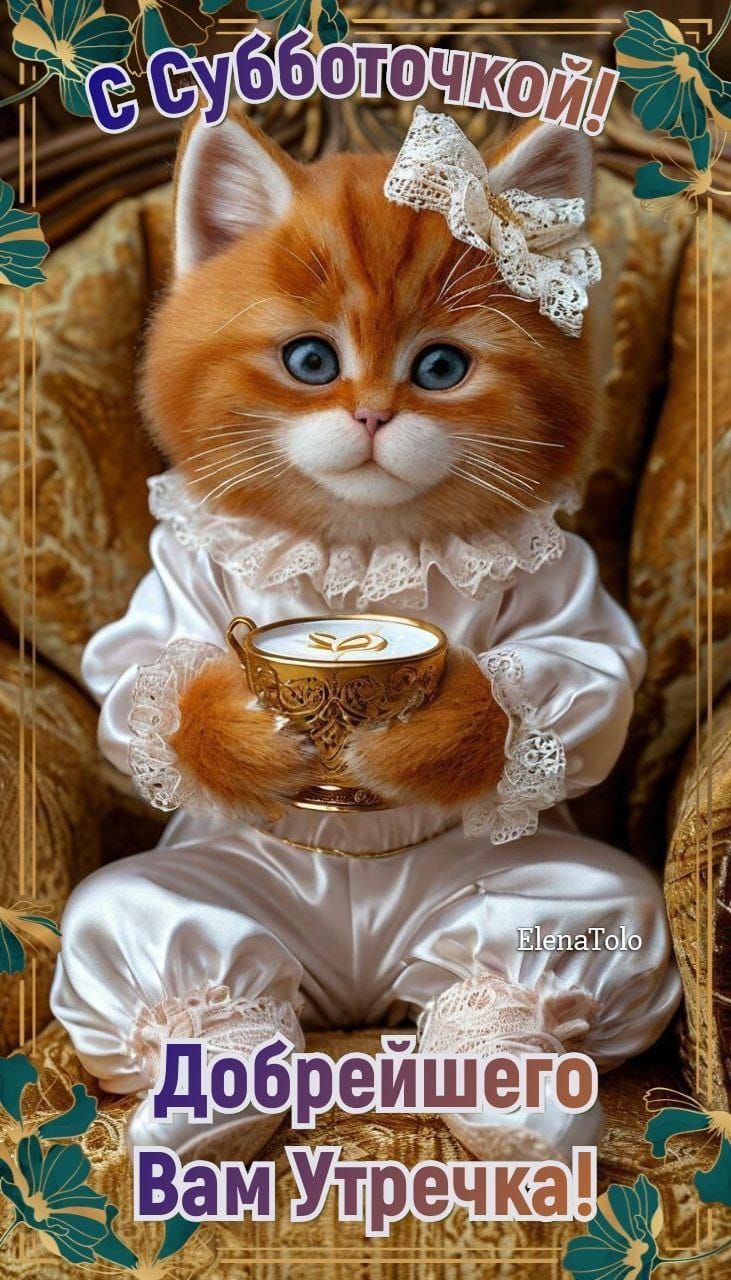 Открытка «С добрым утром»: С Субботой и Добрейшим Утречком! Милый кот. Тэги: С добрым субботним утром, С добрым воскр…