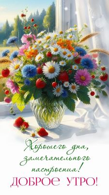 Открытка «Пожелание»: Доброе утро! Яркие цветы для прекрасного настроения. Тэги: красивая, позитив, радость, цветок…