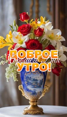 Открытка «Пожелание»: Доброе утро с букетом цветов! Хорошего дня!. Тэги: улыбка, утро, красивая, позитив, радость…