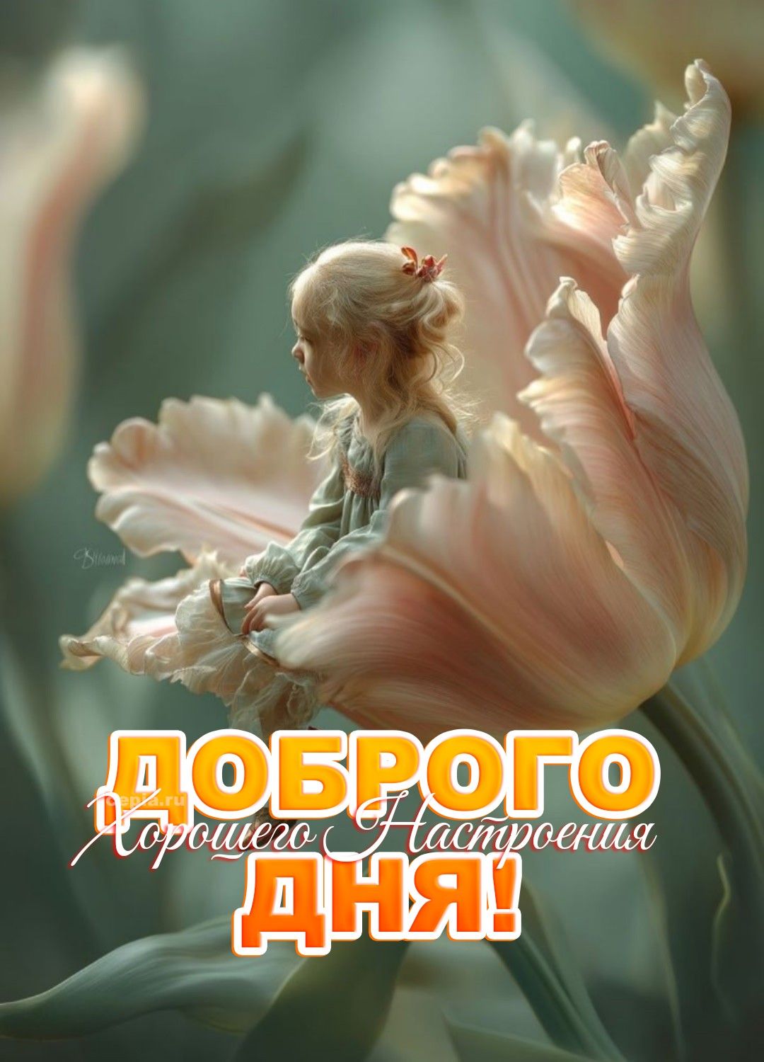 Открытка «Пожелание»: Доброго дня и хорошего настроения! Нежная открытка. Тэги: улыбка, утро, позитив, радость…