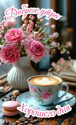 Открытка «Пожелание»: Нежная открытка: Доброго утра, хорошего дня!. Тэги: утро, красивая, кофе, позитив, радость…