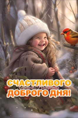 Открытка «Животное»: Улыбка, счастье, добрый день! Зимнее настроение. Тэги: пожелание, улыбка, шапка, позитив, радость…