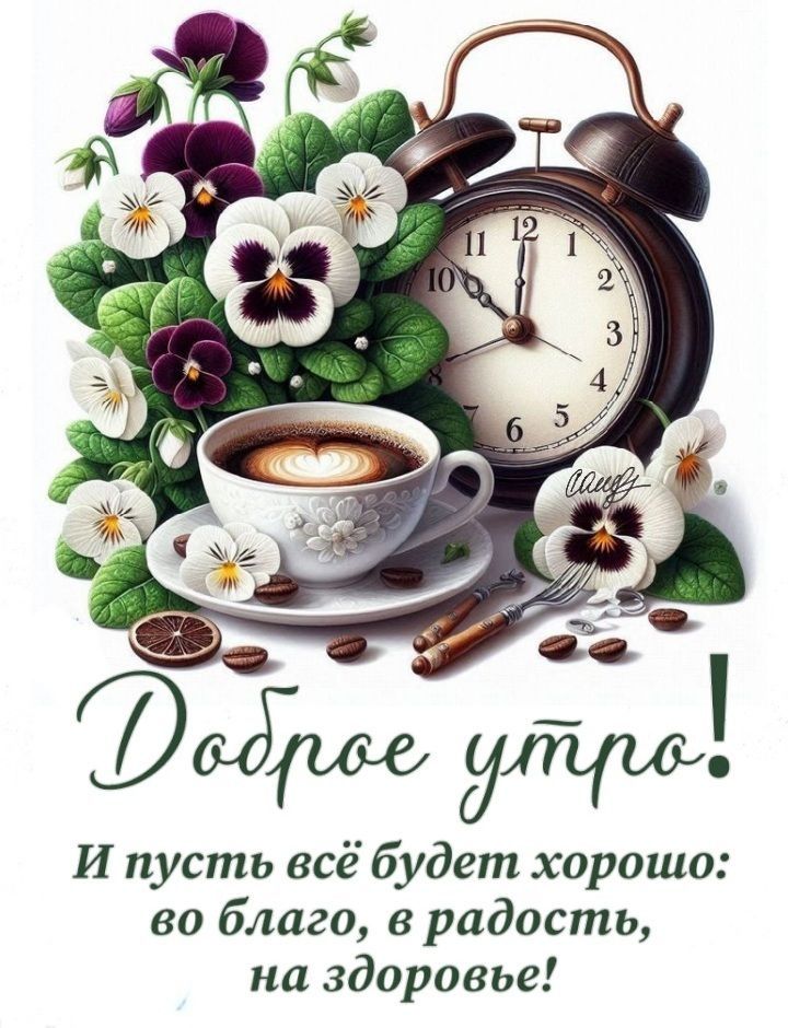 Открытка «Пожелание»: Доброе утро! Кофе, цветы и лучшие пожелания. Тэги: утро, красивая, кофе, позитив, радость…