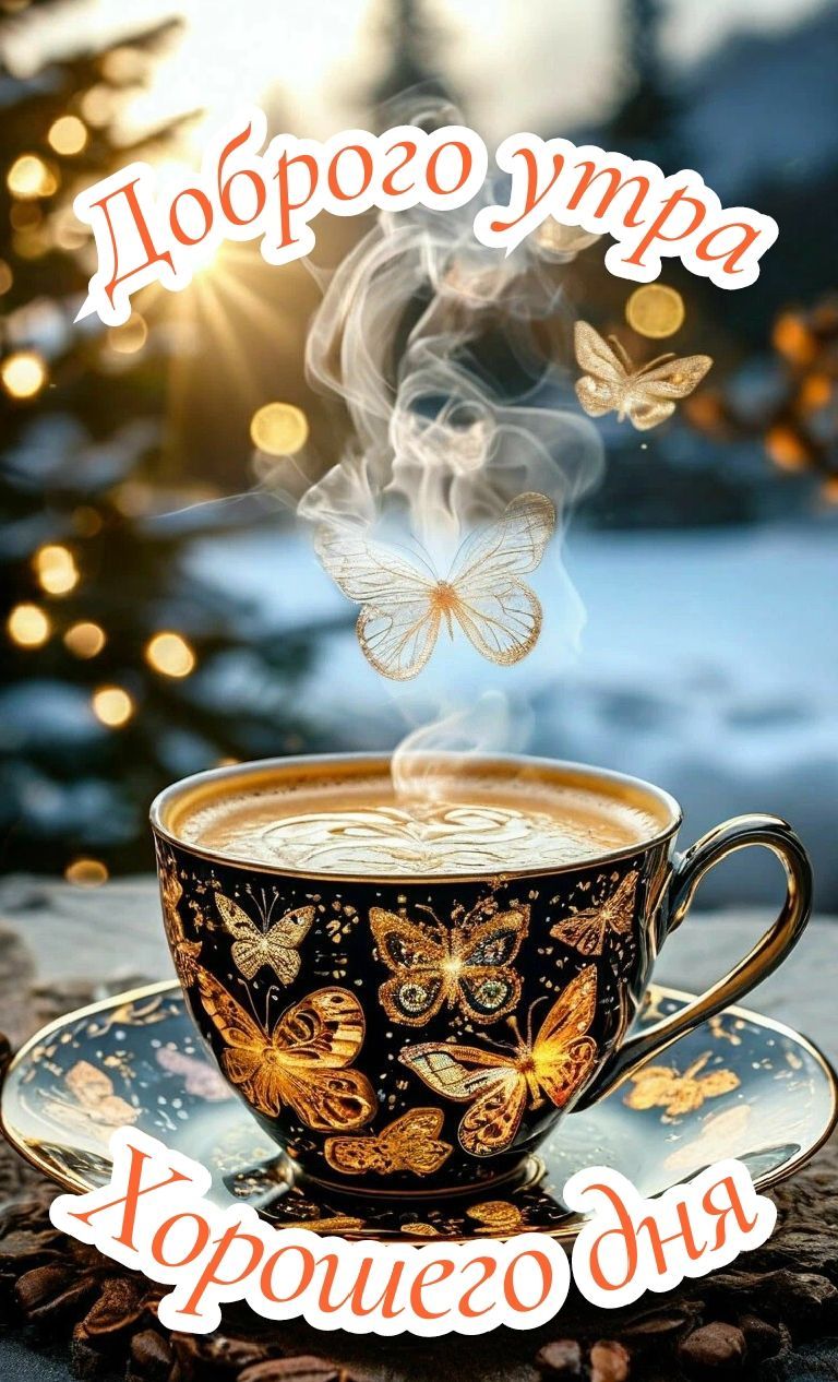 Открытка «Пожелание»: Красивая открытка Доброго утра и Хорошего дня. Тэги: утро, друг, красивая, кофе, позитив…