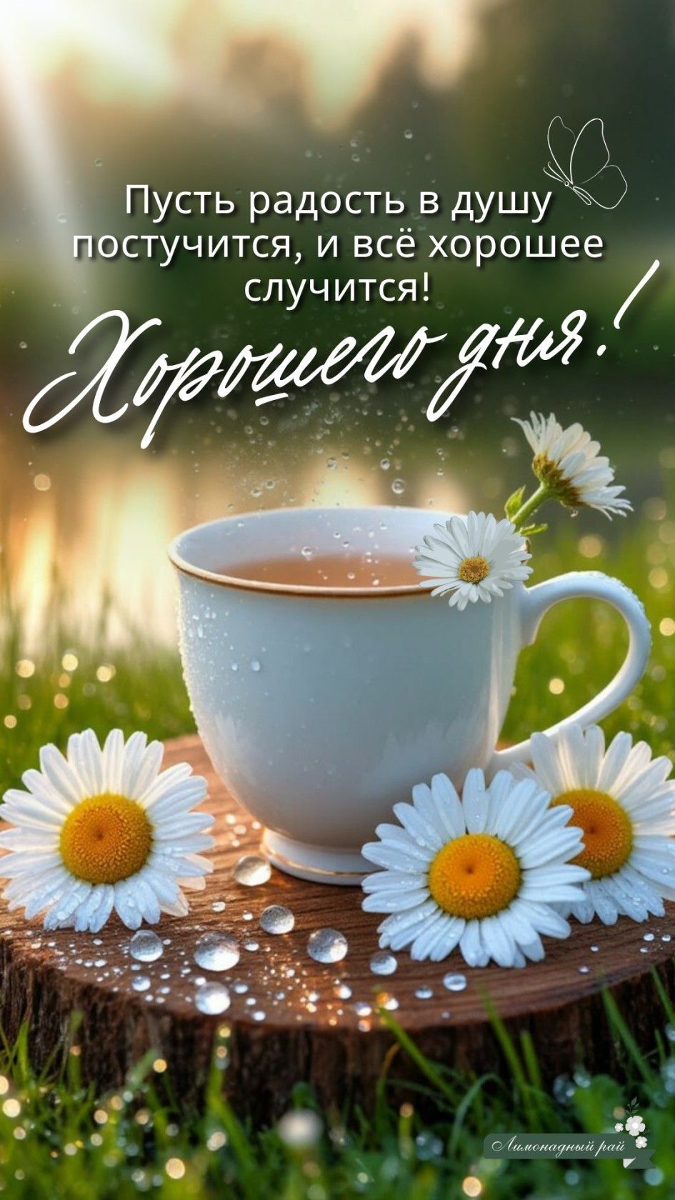 Открытка «Пожелание»: Хорошего дня! Позитив и радость в душе. Тэги: улыбка, утро, красивая, кофе, позитив, радость…